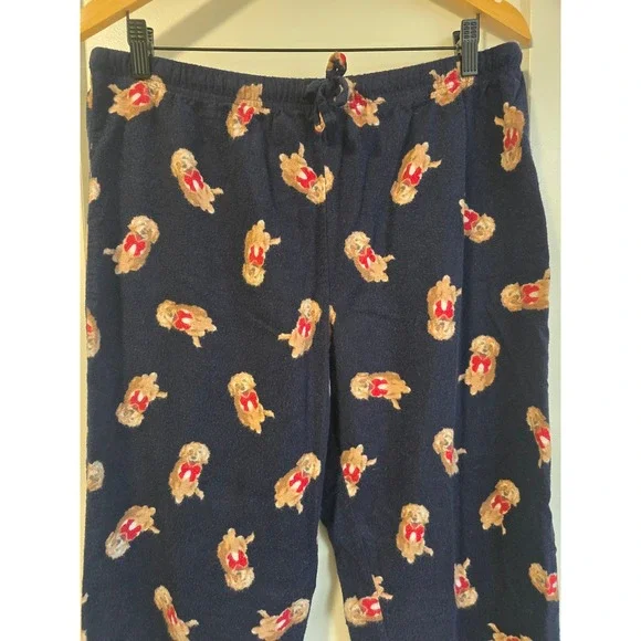 la Vie en Rose Womens Navy Blue Golden Retriever Flannel Pajama Set Large L - Picture 3 of 16